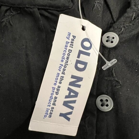 Old Navy Button Up Shift Dress Black Ruffle Jewel Neck 3/4 Sleeve S Tall New - Picture 10 of 12